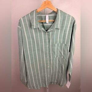Auden Green Striped Sleepwear Button-Up Top XL